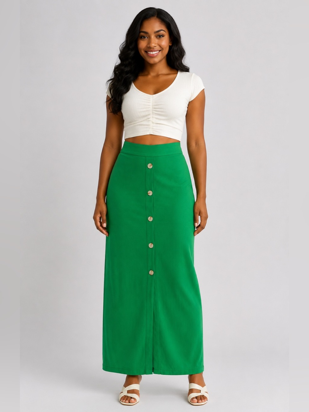By Design Abby Green Button-Front Maxi Skirt NWT
